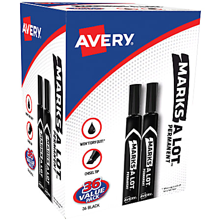 Avery Marks A Lot Permanent Markers Chisel Tip Large Desk Style Size Black  Pack Of 36 - Office Depot